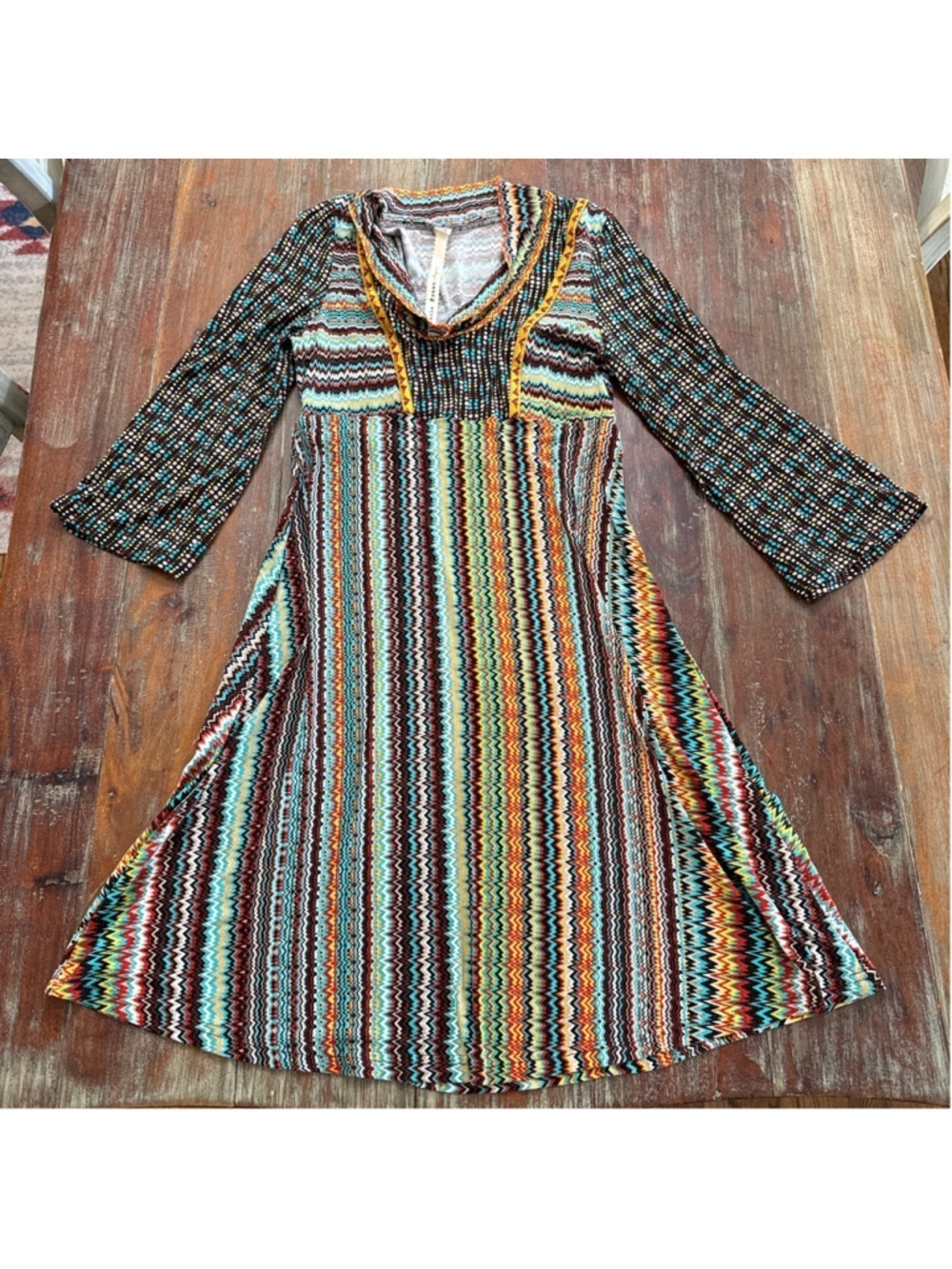 Uncle Frank Chevron ZigZag Print Bell Sleeve Dress XS